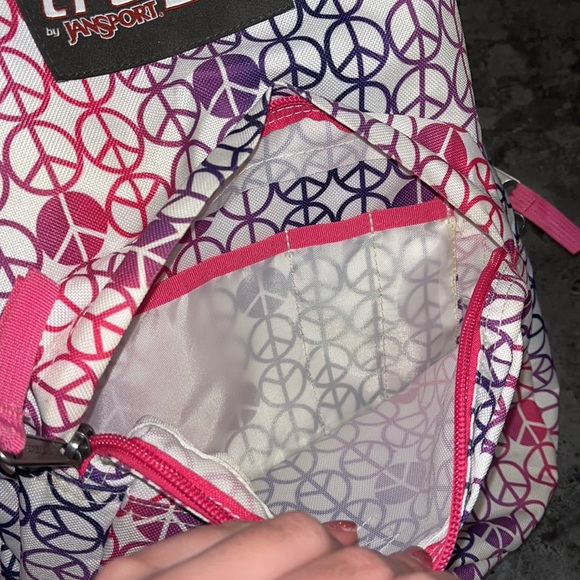 TRANS BY JANSPORT GIRLS PINK PURPLE PEACE SIGN BACKPACK - Picture 5 of 7